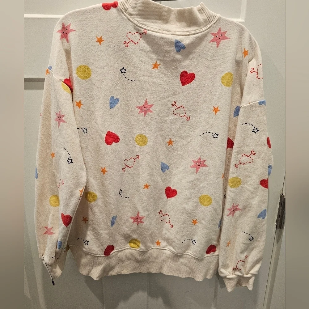 Old Navy Kids XL 14–16 Sweatshirt Mock Neck Cream Heart Star Print Pullover
